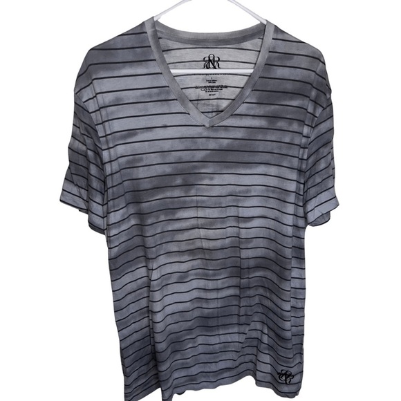 Rock & Republic Men’s Gray V-neck Tie Dye Striped Cotton T-shirt Size Large - Picture 1 of 6